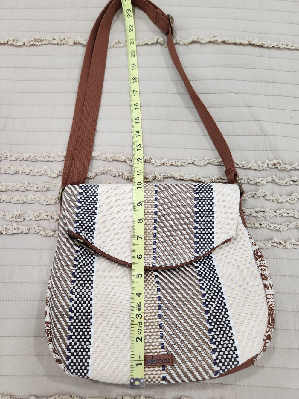 Sakroots Brown, Cream & Navy Woven Crossbody Bag